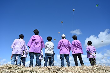 大空を見上げる凧組の様子