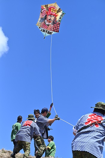 大空に舞い上がる大凧の様子