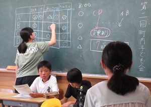1学期の登校を振り返っている様子